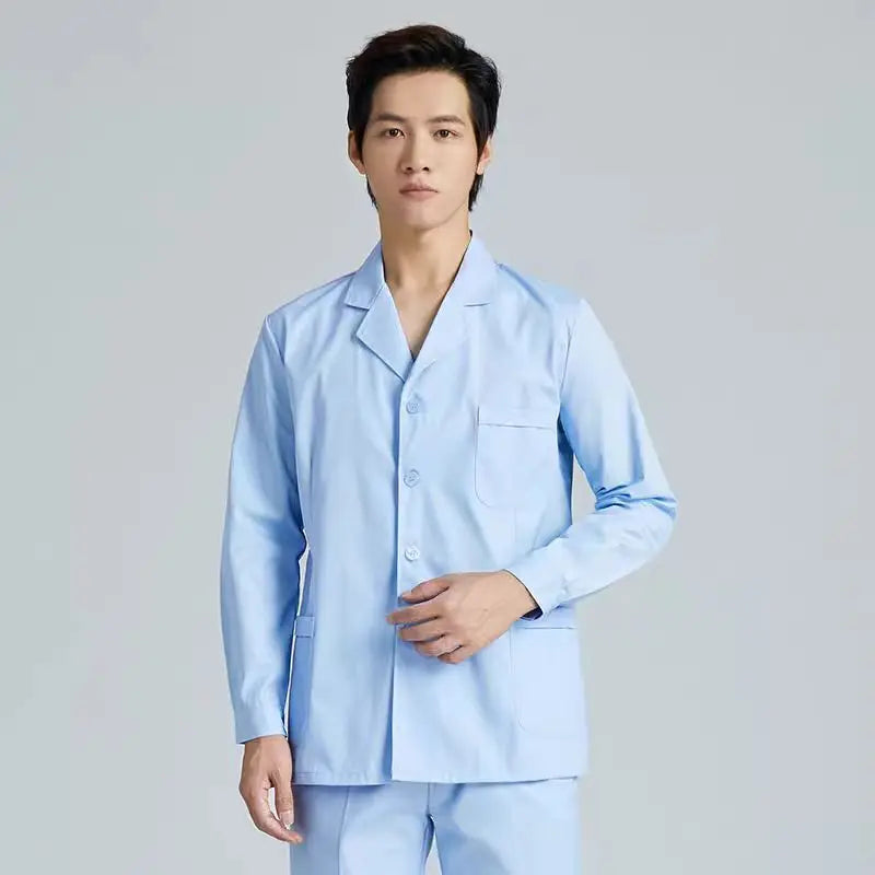 Men Medical Coat Doctor Dentist Medical Uniform Stand Up Collar Nurse Tops Male Oral Beauty Salon Nursing Care Workwear Jacket