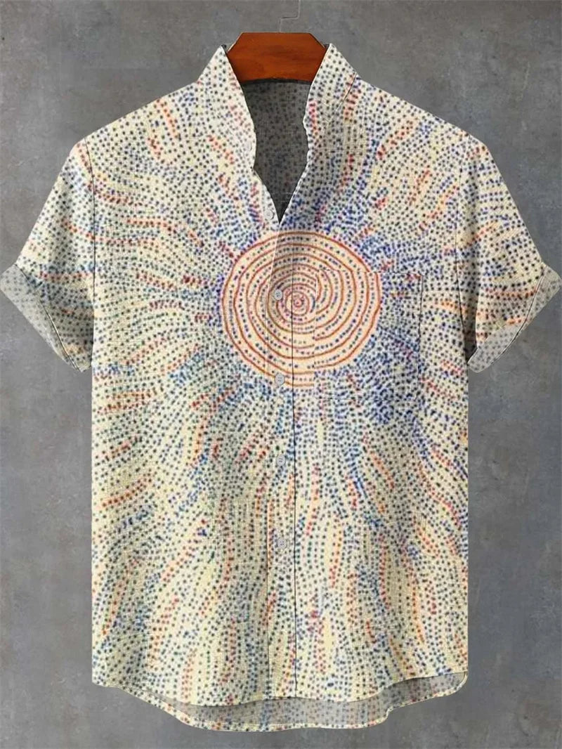 Men's Ethnic Style Flower Print Short Sleeve Top Comfort Flap Shirt Beach Holiday Hawaii Summer Casual Shirt