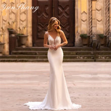 Yunshang Customized Elegant Mermaid Wedding Dress V-Neck Spaghetti Straps Open Back Lace Bridal Gown Train Vestidos De Novia
