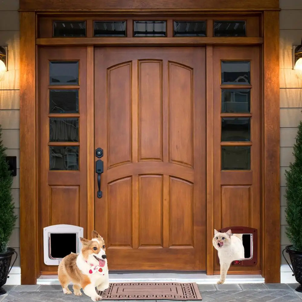 Pet Door 4 Way Locking Large Dog Cat Door Flap Install in Interior and Exterior Doors Weatherproof Pet Door for Wooden PVC Door