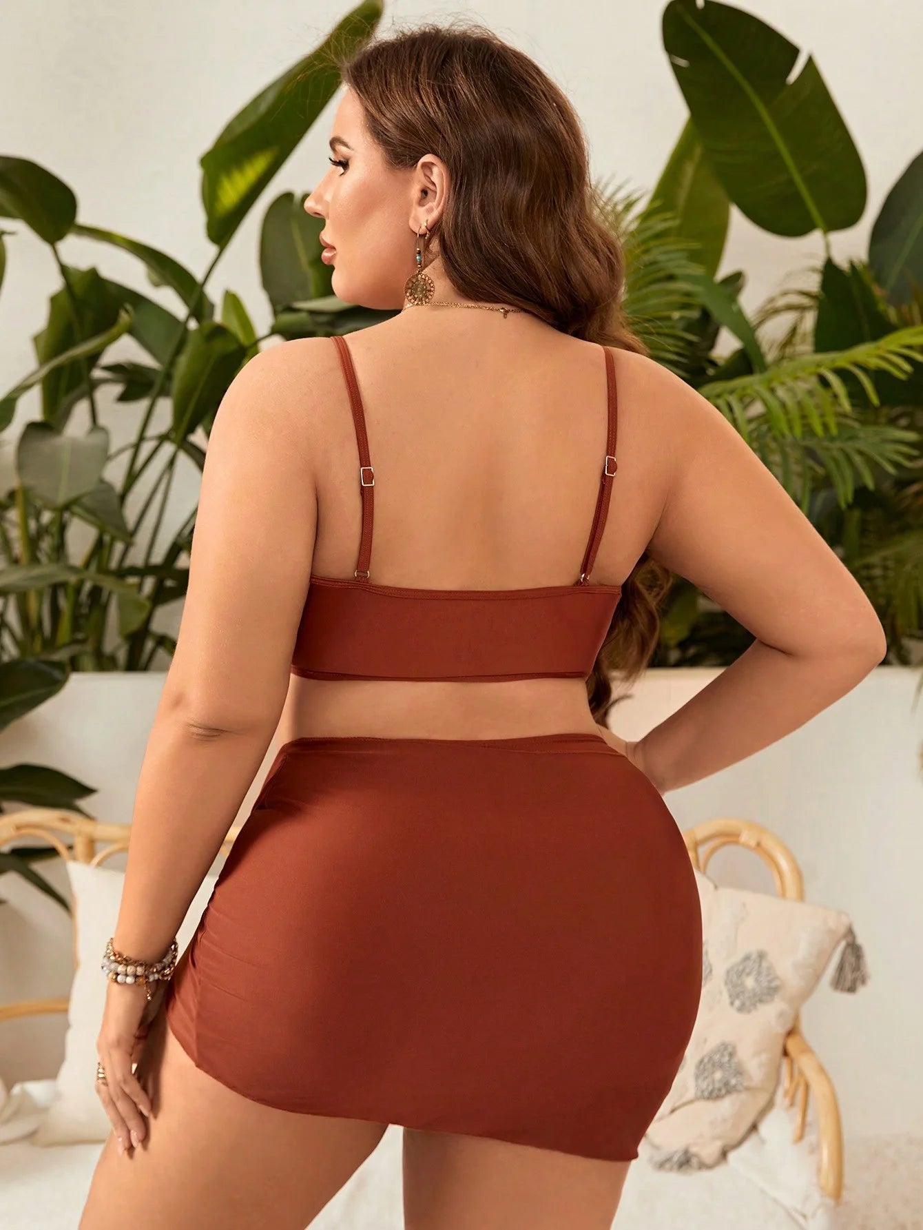 VigoJany 2025 Solid 3 Piece High Waist Skirt Plus Size Swimwear Women Strapped Push Up Swimsuit Backless Summer Bathing Suit