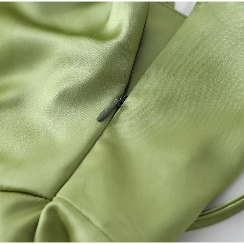 Women Green Ruched Elegant Satin Maxi Dress Mermaid One-shoulder Cutout Slim Fit Flowy Vestido 2026 Lady Summer Evening Vestidos