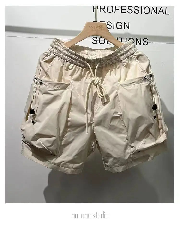 Men Shorts Summer Outdoor Glossy Cool Feeling Quick Dry Wide Leg Pants Functional Wind Large Pockets Trendy Men Workwear Shorts