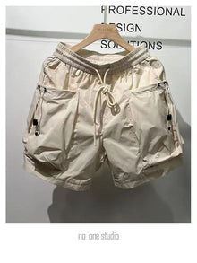 Men Shorts Summer Outdoor Glossy Cool Feeling Quick Dry Wide Leg Pants Functional Wind Large Pockets Trendy Men Workwear Shorts