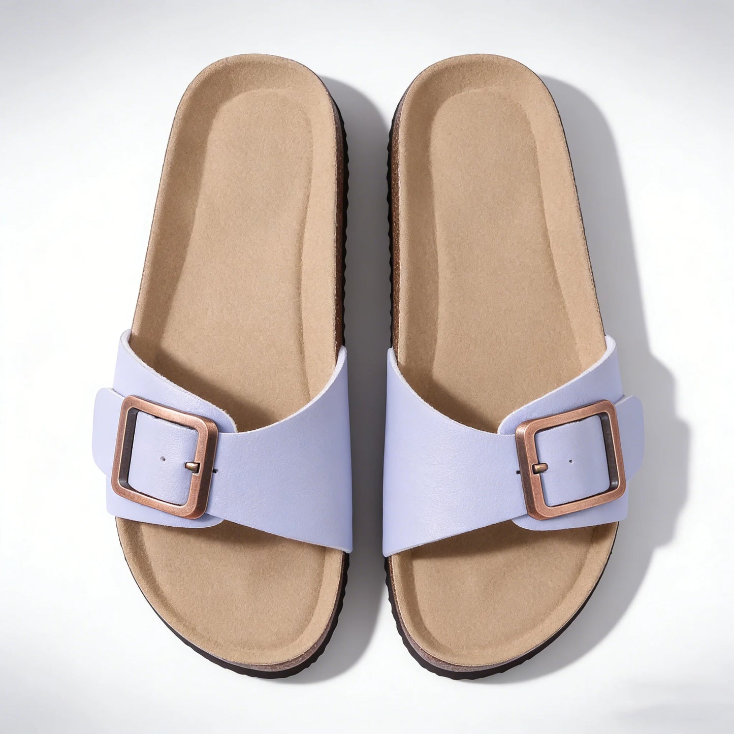 Bebealy Women's Cork Footbed Slippers Summer Leather Beach Flip Flops with Adjustable Buckle Lady Clogs Sandal With Arch Support