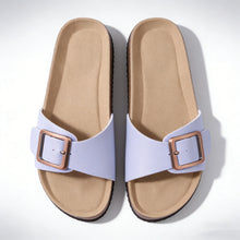 Bebealy Women's Cork Footbed Slippers Summer Leather Beach Flip Flops with Adjustable Buckle Lady Clogs Sandal With Arch Support