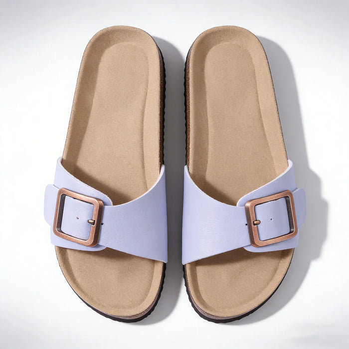 Bebealy Women's Cork Footbed Slippers Summer Leather Beach Flip Flops with Adjustable Buckle Lady Clogs Sandal With Arch Support