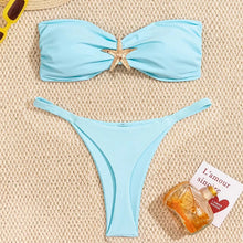 Sky Blue Starfish Thong Bikini Set Push Up Bandeau Two Piece