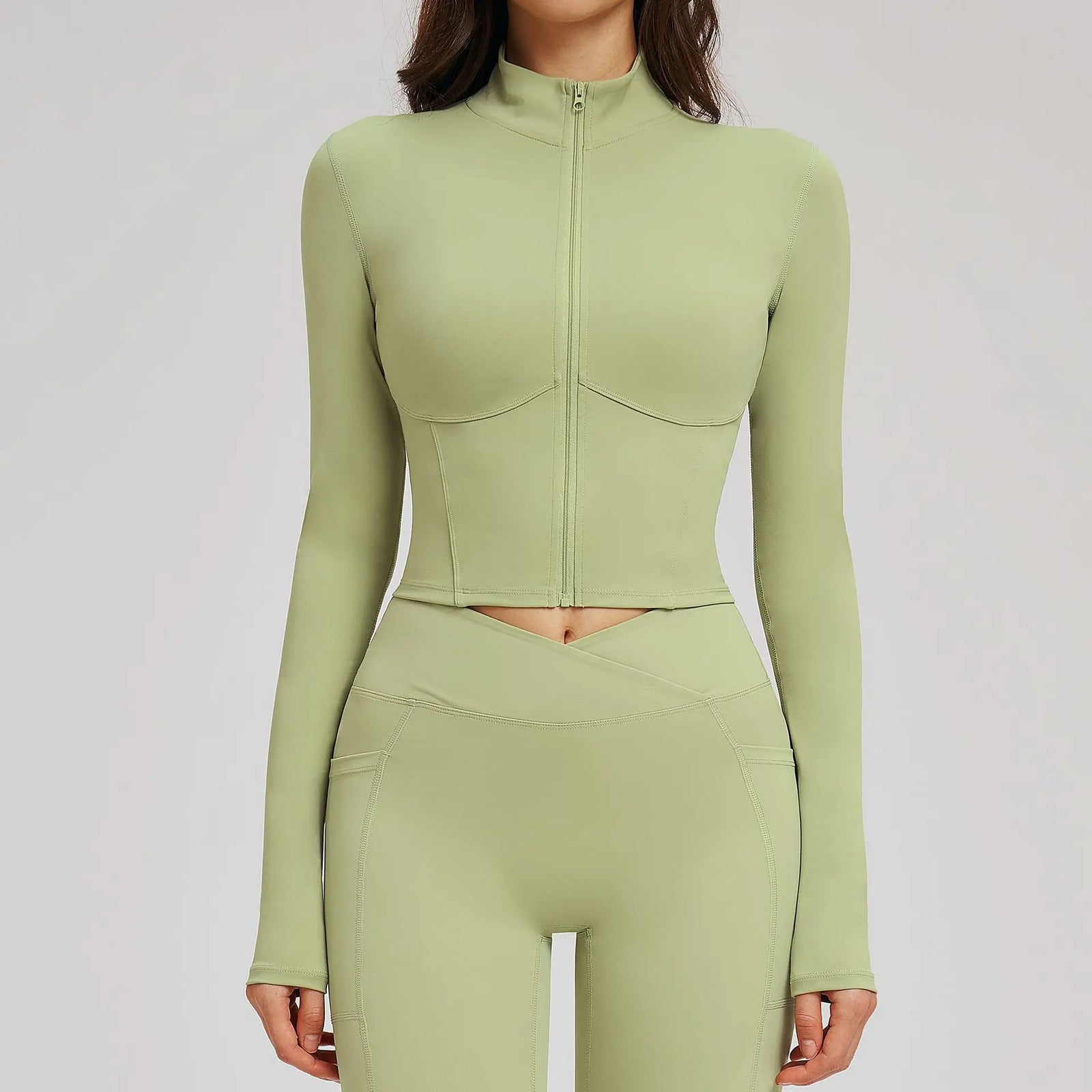 Yoga Long Sleeve Zipper Jacket Crop Tops Running Quick Dry