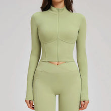 Yoga Long Sleeve Zipper Jacket Crop Tops Running Quick Dry