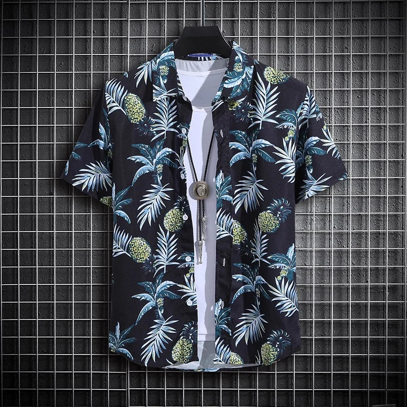Men's Summer Short Sleeve Printed Shirt Thin Beach Shirt Men's Clothing Turtle Neck Polo  Shirt for Men Casual Top