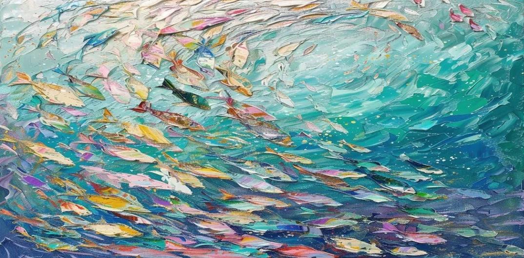 Abstract Blue Sea Fish Canvas Painting Nordic Art Graffiti Large Size Posters Print Modern Living Room Home Decoration Picture