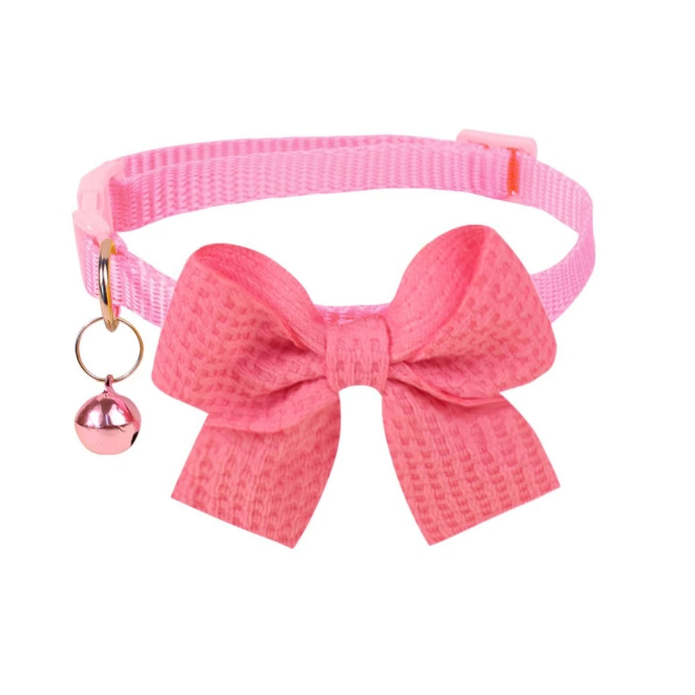 New Waffle Bow Pet Collar Simple Cute Cat Collar Adjustable Yorkshire Chihuahua Small Dog Collar All-match Pet Accessories