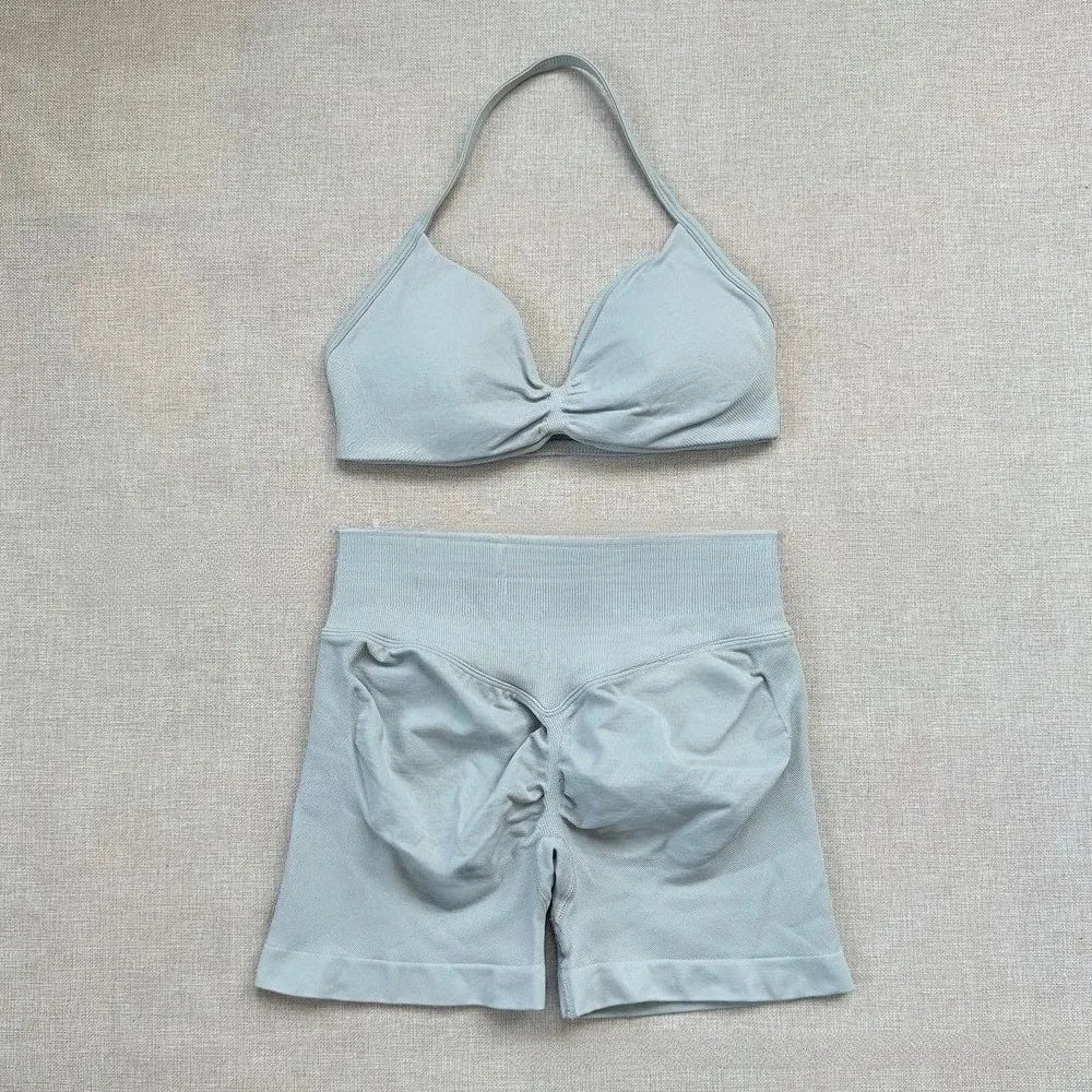 NO Logo Gym impact shorts set Strap Top Women's Long Line Strap Vest Pads Yoga Clothes Fitness Exercise Running Sports Clothes