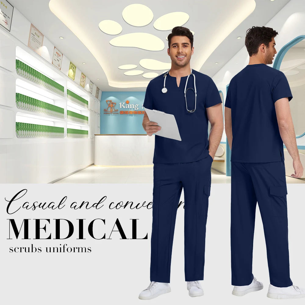 Niaahinn Medical Surgical Uniforms Doctor Costume Men Nurse Surgery Anesthetist Workwear Clinical Nursing Scrubs Tops-Pants Suit