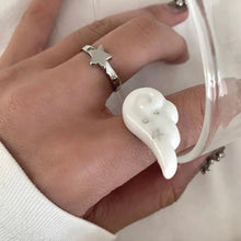 Y2K Wings Star Wings Set Korean Angel Wings Five-Pointed Star Design Open Ring For Women Men Punk Gothic Ring Adjustable Rings