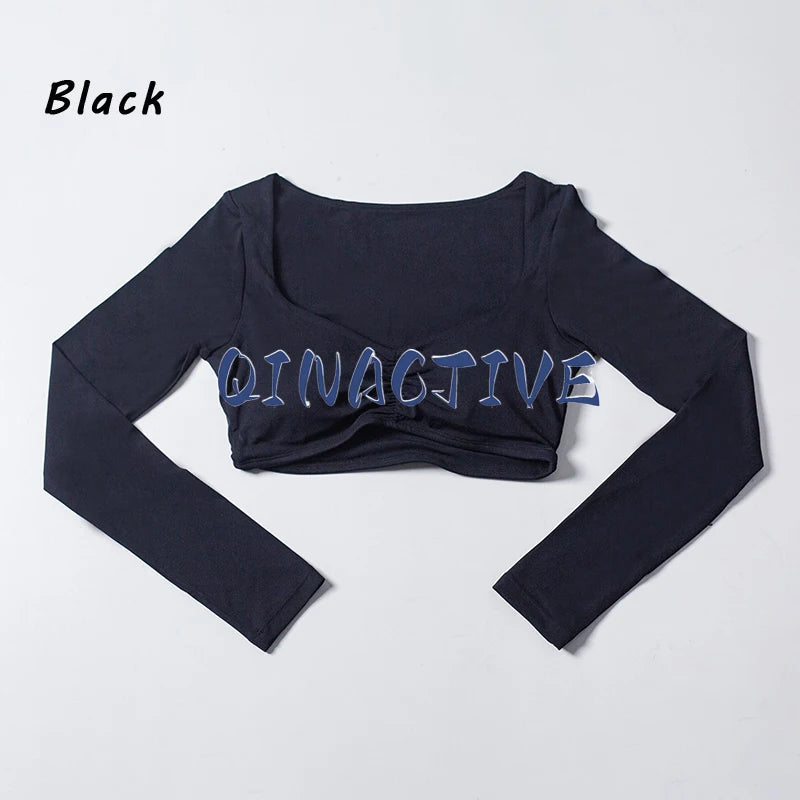QINACTIVE Women Yoga Crop Top Long Sleeve Shirts Fitness