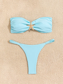 Sky Blue Starfish Thong Bikini Set Push Up Bandeau Two Piece