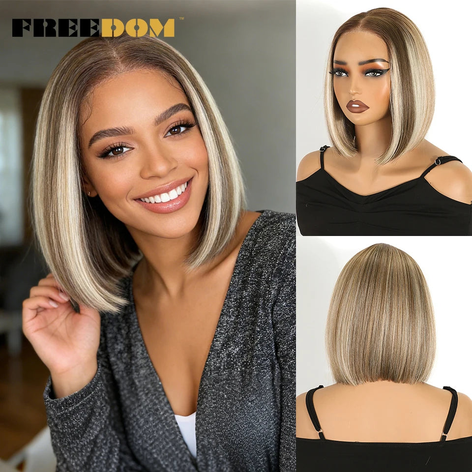 Freedom 10 Inch Bob Wig Lace Front 13x3 Ombre Brown Cosplay