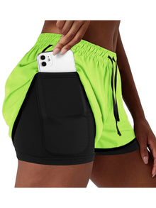 Women's Double Layer Running Shorts Quick Dry Three-Quarter Length Sportswear Casual Sporty Look Fake Two-Piece Set