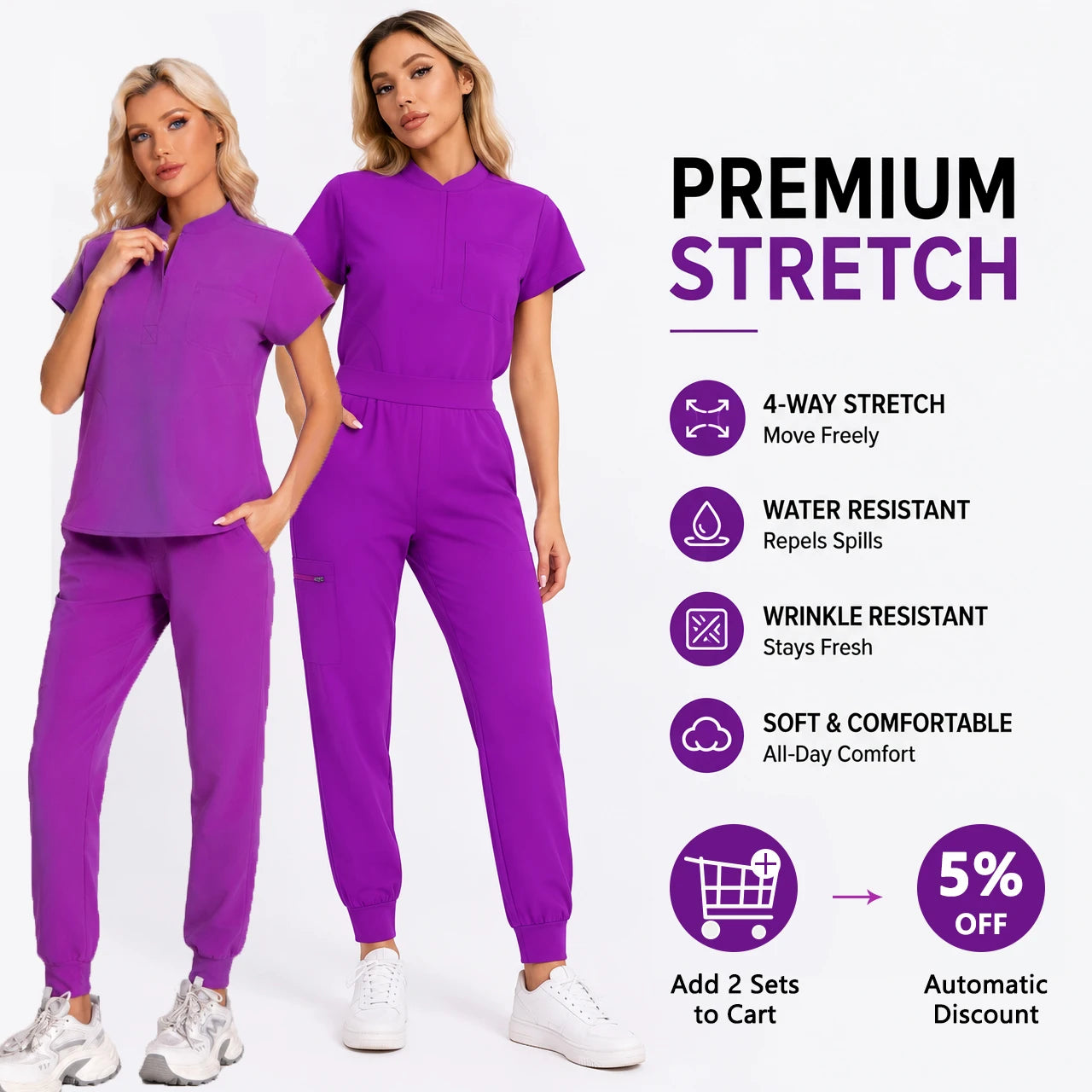 KUNGFU SCRUBS Nurses Uniforms Women Medical Scrubs Set Antibacterial Wrinkle Resistant Shirt Pant Fade Resistant Doctors Clothes