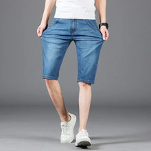 New Summer Men's Denim Shorts Fashion Solid Color Casual Loose Multi-pocket Straight Five-minute Pants Elastic Knee Denim jorts