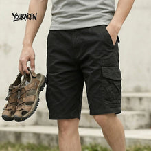 Mens Casual Hiking Cargo Shorts Water Washed Cotton Oversized Straight Leg Shorts with Big Pockets Elastic Waist 29-38