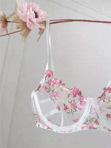 YUQI French Style Luxury Lingerie-Floral Embroidery Black Sheer Bra Set, Sensual Women's Intimates Elegant Transparent Underwear
