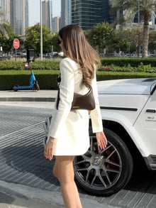 Women Chic Solid A-line Mini Dresses ElegantSingle-breasted V Collar Full Sleeves Short Vestidos Fashion New Lady Commute Gowns