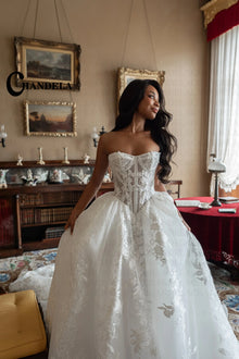 CHANDELA Trendy A-line Wedding Dress Bridal Sleeveless Tulle Lace Appliques Lacing up Brush Train Vestidos Para Mujer Customised