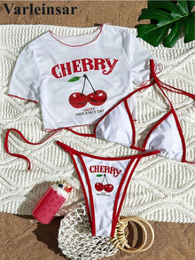 Cherry Three Piece Bikini Set Plus Size Women Swimsuit V7329