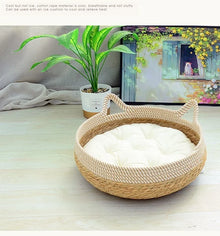 Vine Woven Cat Bed Pet Bed All-weather Comfortable Sleep 35/40cm Cat Bed Circular Cat House Puppy Bed Home Pet Supplies