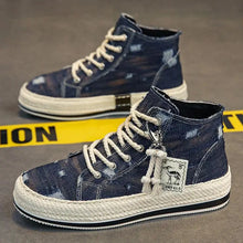 Men's Denim Canvas Sneakers Breathable High Top Sneakers for Men Slip On Sneakers Spring Summer Casual Platform Vulcanized Shoes