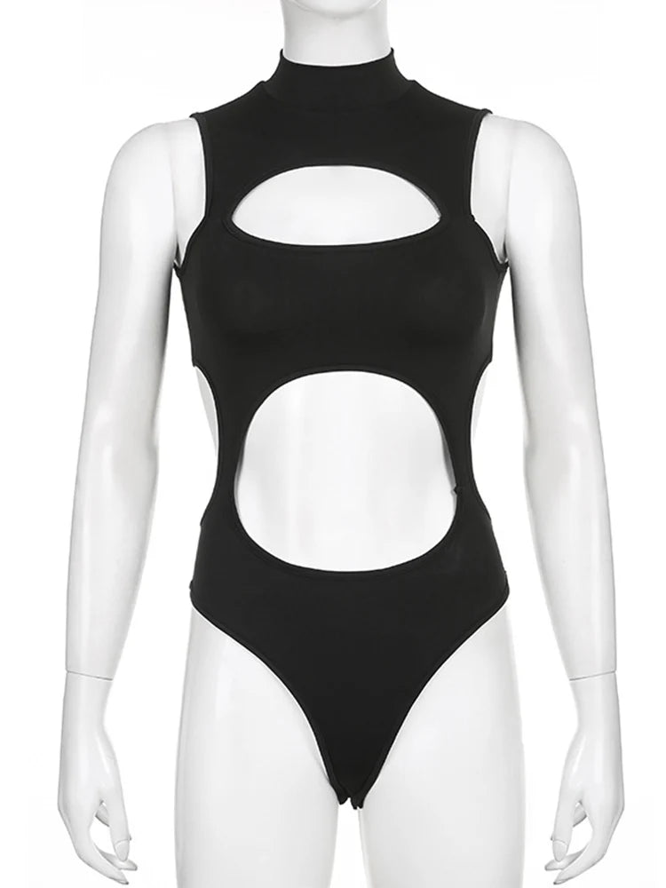 Gothic Techwear Hollow Out Sleeveless Bodysuit Streetwear