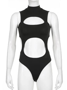 Gothic Techwear Hollow Out Sleeveless Bodysuit Streetwear