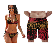 Polynesian Custom Bikini Beach Couple Set Push Up Swimwear with Chest Pad Strap Swimwear Beach Trousers Surfing Couple