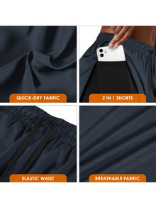 Women's Double Layer Running Shorts Quick Dry Three-Quarter Length Sportswear Casual Sporty Look Fake Two-Piece Set