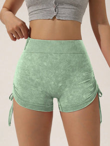 Drawstring frosted shorts for women, peach lifting buttocks, fitness cycling, three part pants, running sports, frosted shorts