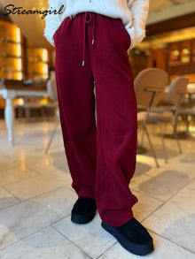 Burgundy Sweatpants Women Straight Leg Sport Bottoms Trousers Lady Autumn Basic Joggers Wide Leg Women's Pants And Trousers Tall