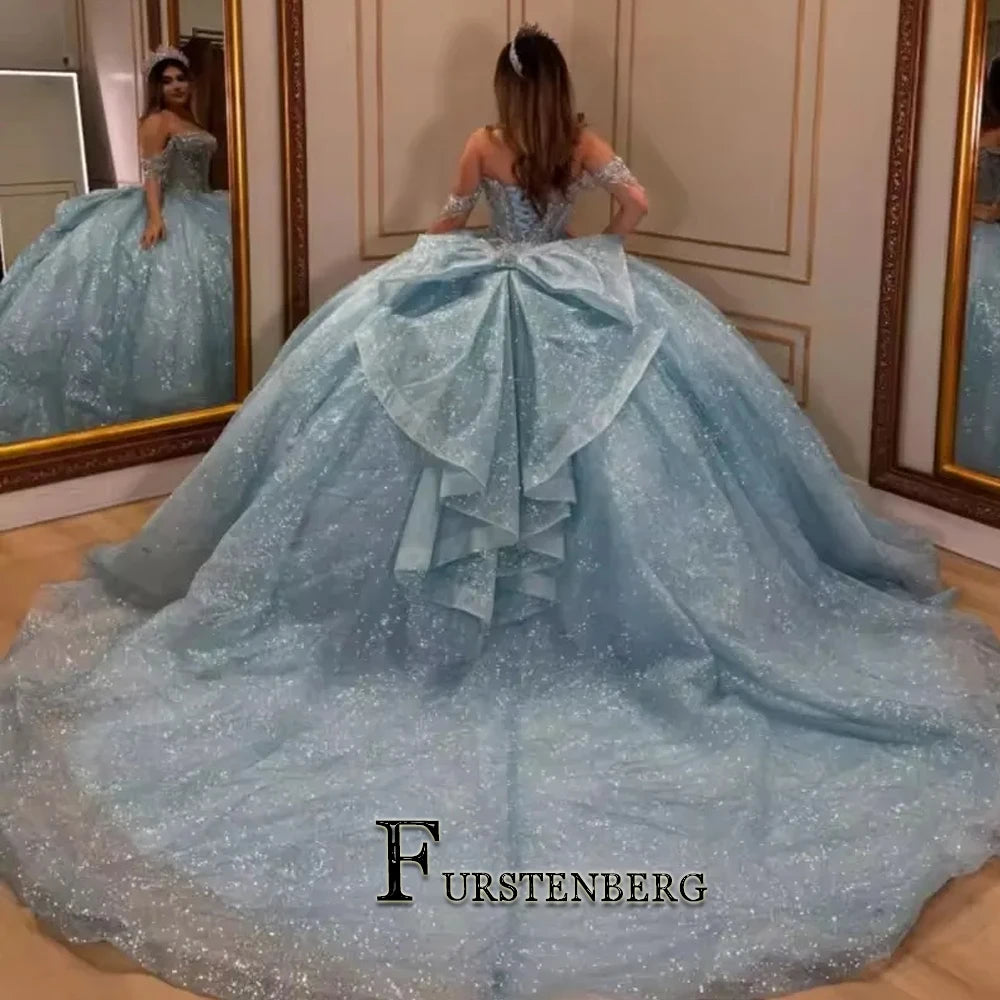 FURSTENBERG Shiny Quinceneara Dress Plus Size Bow Ruffles Off Shoulder Tassles Birthday Party Vestidos De 15 Anos Customized