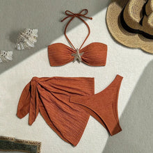 Brown Starfish Bandeau Bikini Set Three Piece Cover Up Women