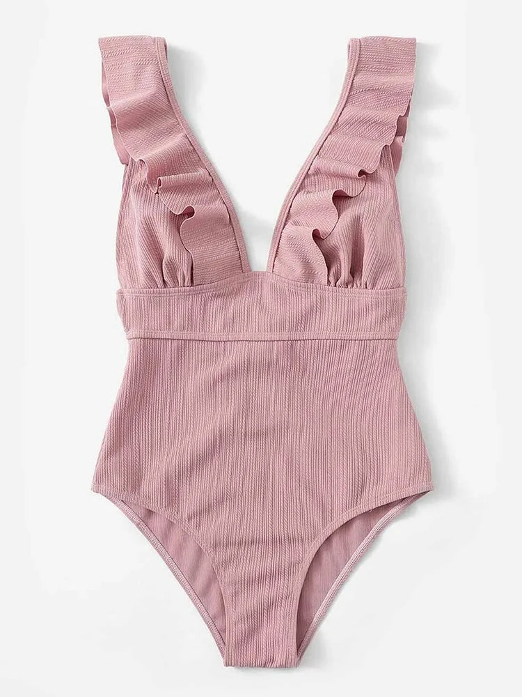 Ruffled One Piece Swimsuit Women Monokini Beachwear 2026