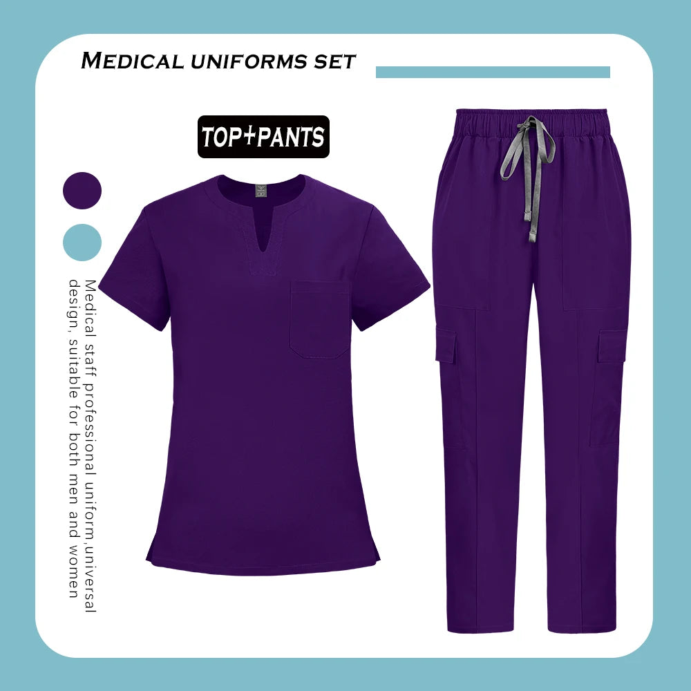 Medical Nurse Uniforms 2Pcs Clinical Nursing Top Pants Hospital Scrubs Set Women Men Surgery Clothes Dentist Overalls Work Wear