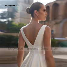 Customized Simple Satin V-neck Wedding Dress for Bride Backless A-line Princess Bridal Gown with Pockets Robe Vestidos De Novia
