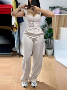 2025 American European New Fashion Women's Elegant Solid Color Trendy 2 Piece Sets Strapeless Suspender Vest Trousers Female