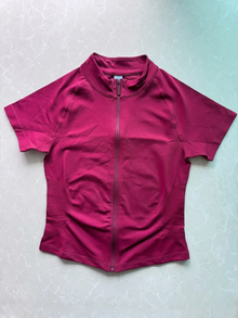 Women Short Sleeve Zippy Top Raglan Cap Sleeve Shirt