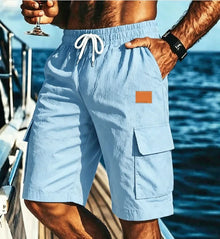 2025Men's Solid Color Casual Short Pants Linen Beach Breathable Comfortable Straight Short Trousers Hawaiian Holiday Men'S Pants