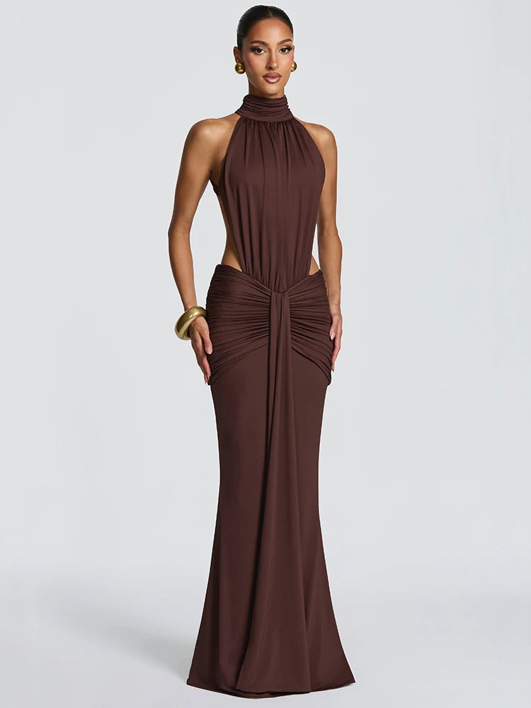 Articat Elegant Sleeveless Halter Bodycon Party Club Evening Dress Women Sexy Slim Backless Long Dresses Spring New Dress 2026