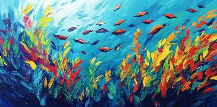 Abstract Blue Sea Fish Canvas Painting Nordic Art Graffiti Large Size Posters Print Modern Living Room Home Decoration Picture