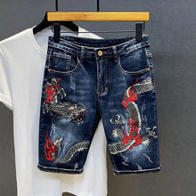 Men's Jeans Summer Dragon Embroidery Denim Shorts Fashion Street Styles Slim Fit Half Length Jean